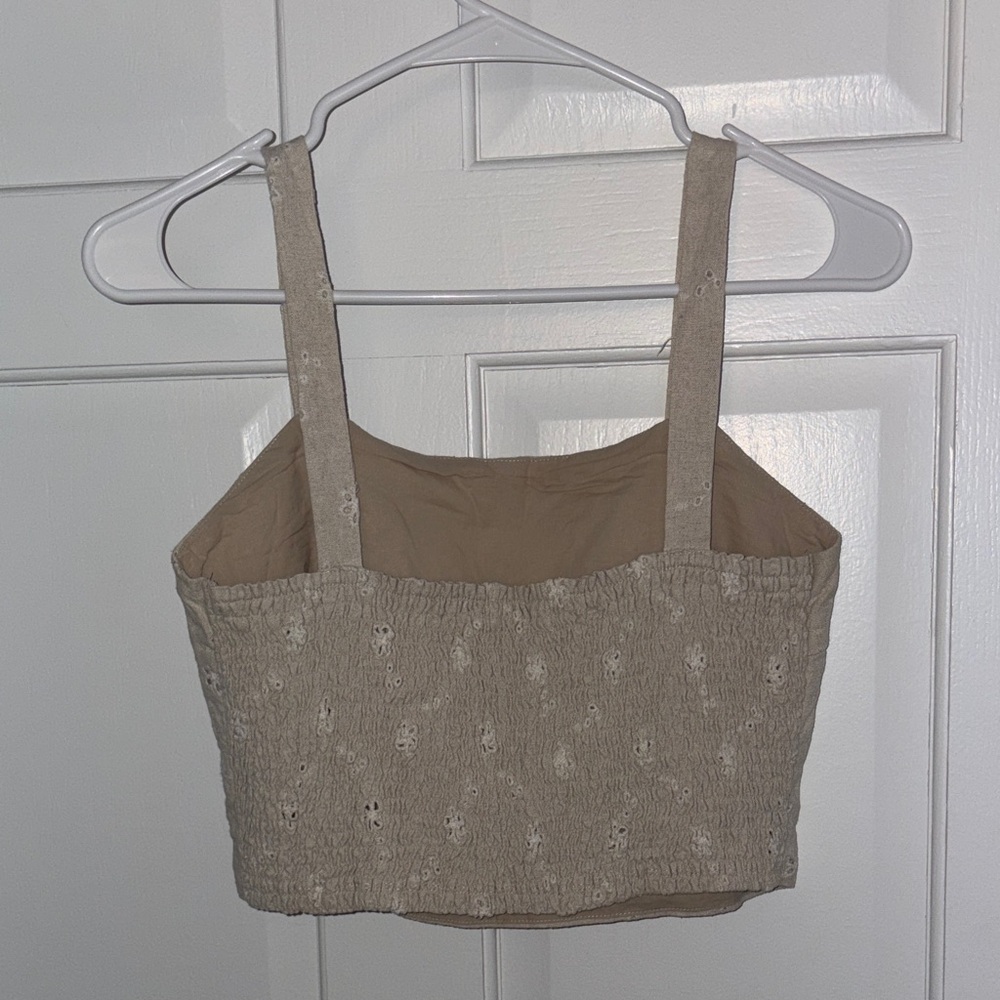 Lush Beige Floral Eyelet Crop Top - Picture 3 of 3